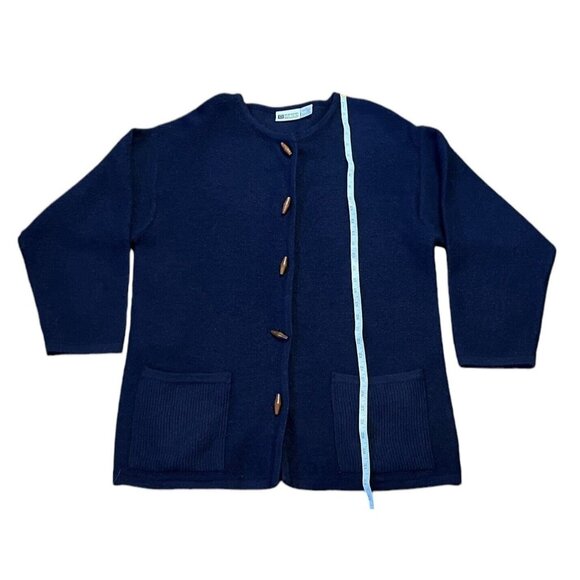 VTG Russ Australia Navy Toggle Grannycore Oversize Cardigan Pockets 100% Wool M - Picture 4 of 5